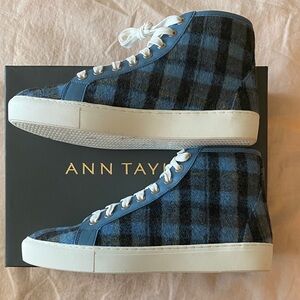 Ann Taylor Blue and Black Checkered High-Top Sneakers